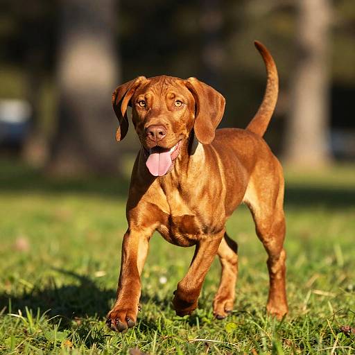 Playful Vizsla Puppy Running in Park