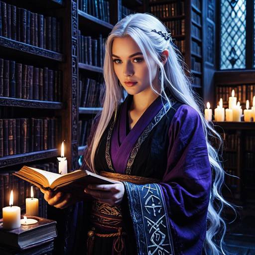 Young Mage Reading Ancient Tome in Enchanted Library