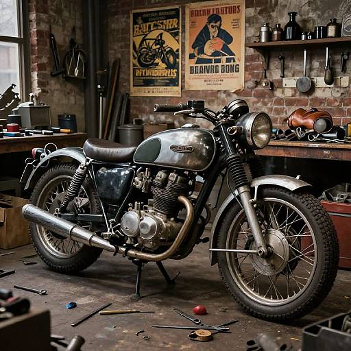Vintage Motorcycle Workshop Scene