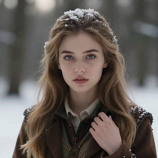 Elegant European Girl in Winter Forest