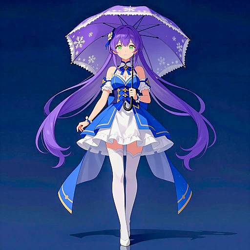 Anime Girl with Purple Umbrella Illustration