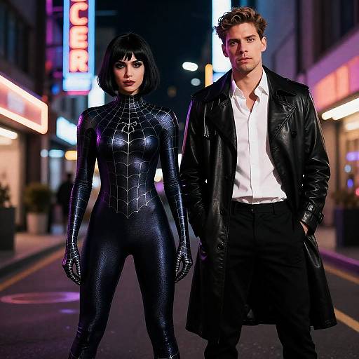 Neon Night Portrait of a Dynamic Duo