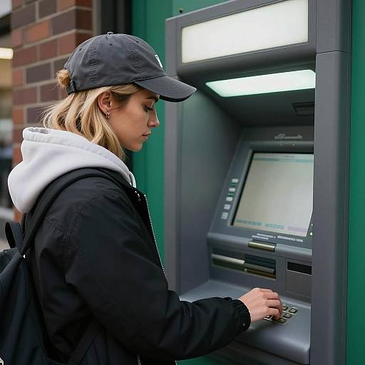 Woman Using ATM Outdoors