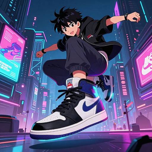Futuristic Anime Character in Cyberpunk Jordans