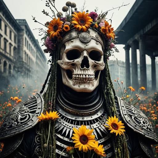 Floral Warrior with Skull Mask and Ancient Armor