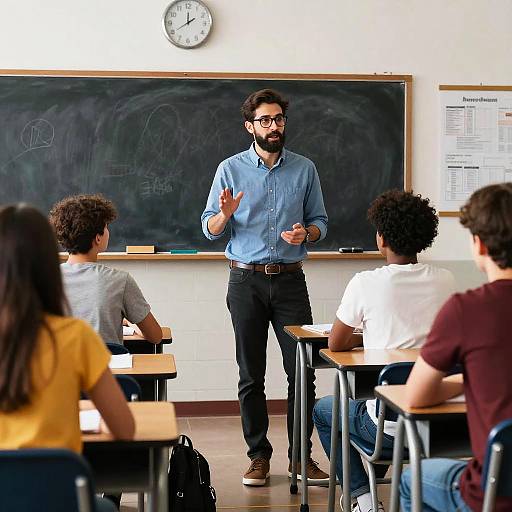 Bearded Teacher Teaching Diverse Classroom