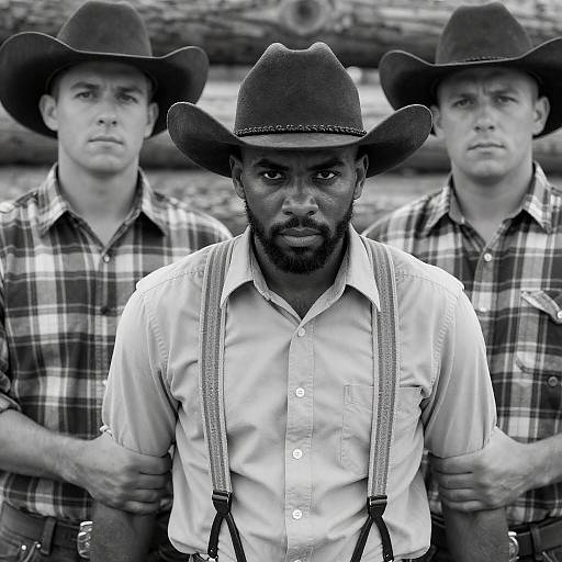 Black-and-White Portrait of Three Cowboys
