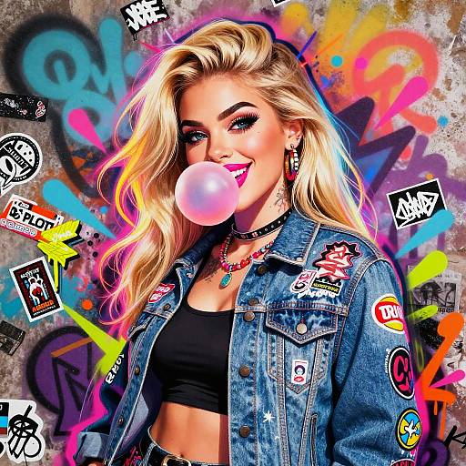 Bubblegum Blonde Street Art Portrait