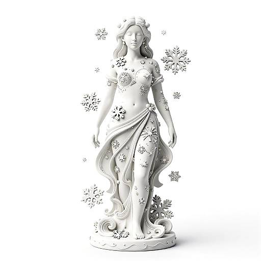 Hyperrealistic White Sculpture with Snowflakes