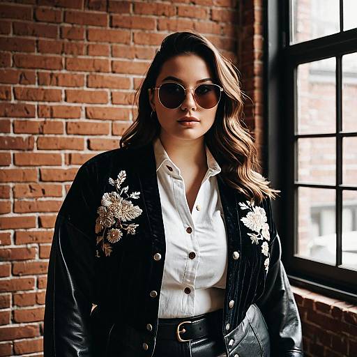 Curvy Woman in Embroidered Velvet Kimono Jacket
