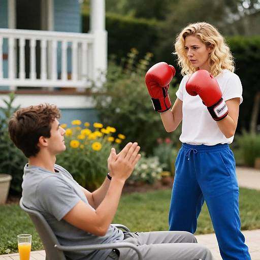 Focused Boxer and Supportive Spectator Scene
