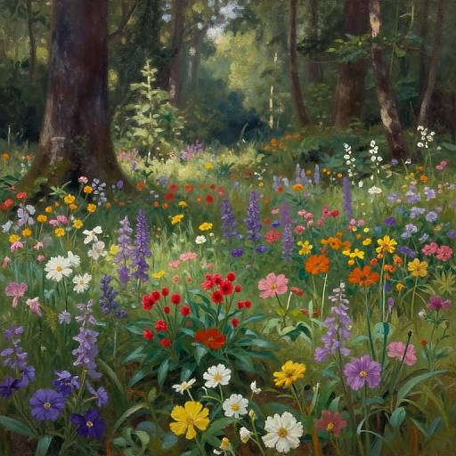 Vintage Colorful Flowers in Forest