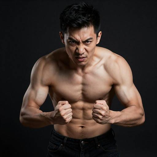 Muscular Asian Man in Intense Pose