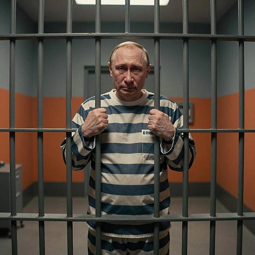 Man in Striped Prison Uniform Behind Bars