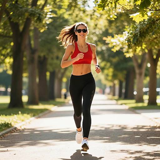Sunlit Woman Running in Park