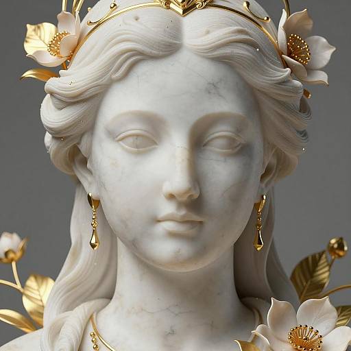 Marble Statue of Woman with Gold Floral Details