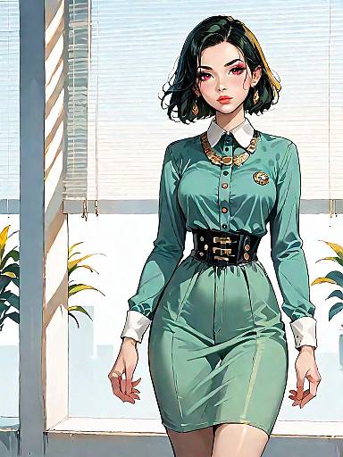 Stylish Woman in Olive Green Dress