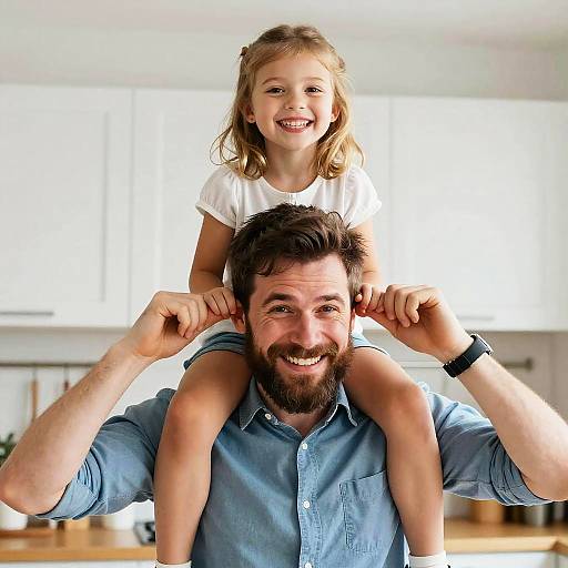 Playful Dad Lifts Daughter in Kitchen