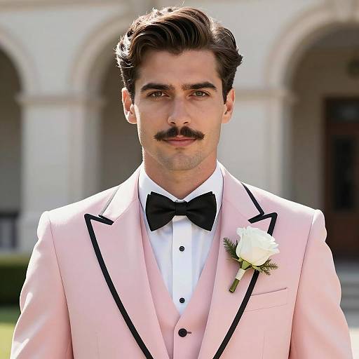 Man in Pink Wedding Suit with White Rose Boutonniere