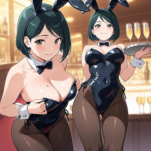 Anime Style Playboy Bunny Waitress with Champagne