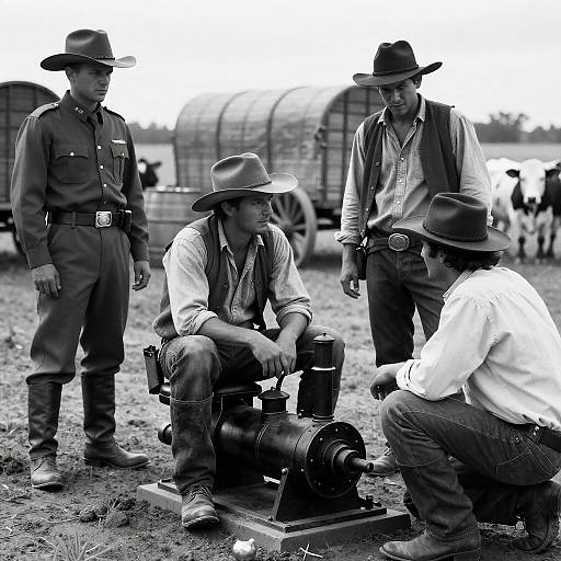 Western Camp Scene in Black and White