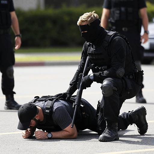 Tense Tactical Scene with Masked Men