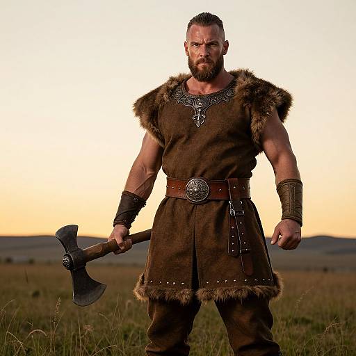 Muscular Warrior at Sunset Field