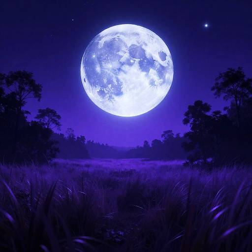 Glowing Blue Moon Over Violet Plains