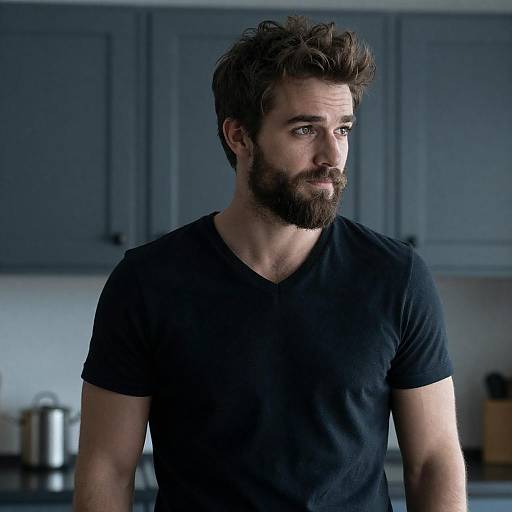 Confident Bearded Man in Soft Lighting