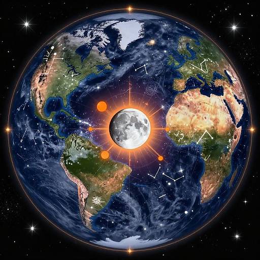 Celestial Map with Constellations and Moon