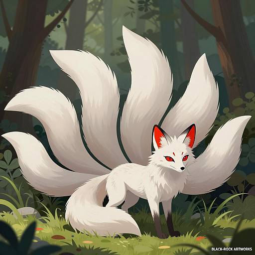White Nine-Tailed Fox in Forest