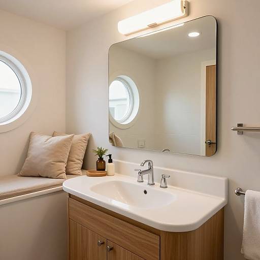 Cozy Compact Bathroom with Curved Vanity