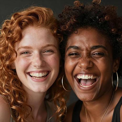 Joyful Women with Curly Hair Close-Up
