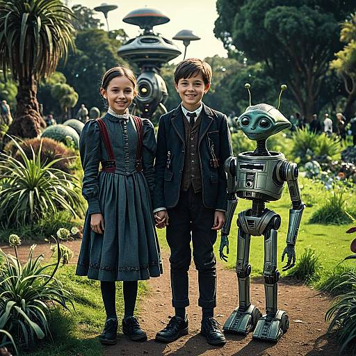 Victorian Children with Robot and Alien Plants