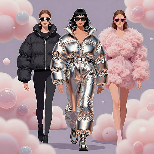Retro Futuristic Metallic Fashion Illustration