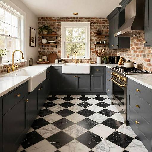Vintage Marble Kitchen with Farmhouse Charm