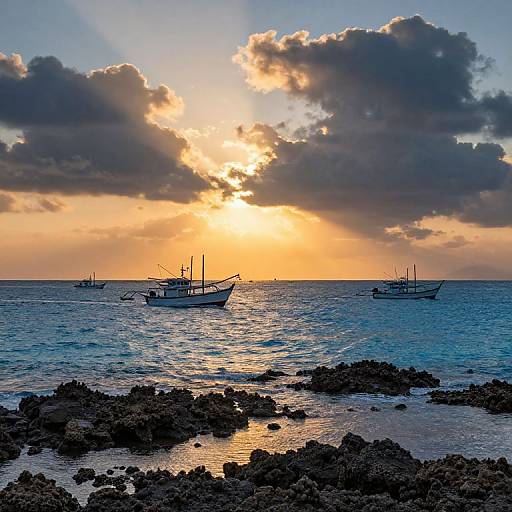 Spartly Sunset Fishing Boats Scene