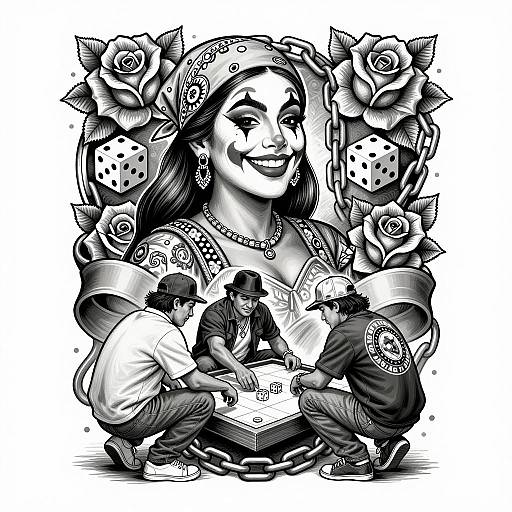 Vibrant Chicano Art with Dynamic Composition