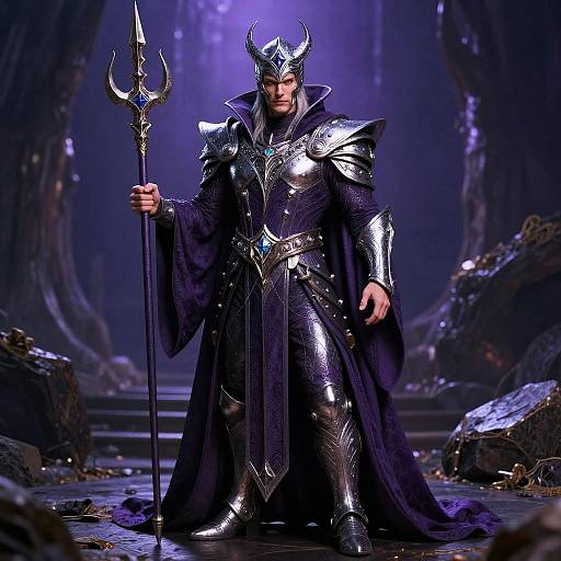 Fantasy Sorcerer in Purple and Silver Armor