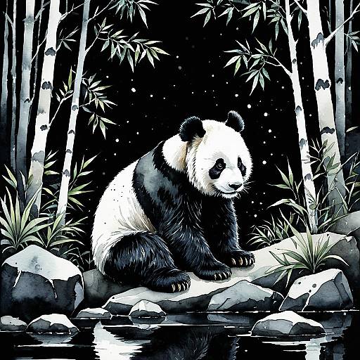 Watercolor Panda in Mountain Forest