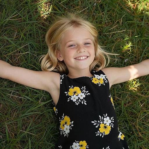 Smiling Blonde Girl on Grass