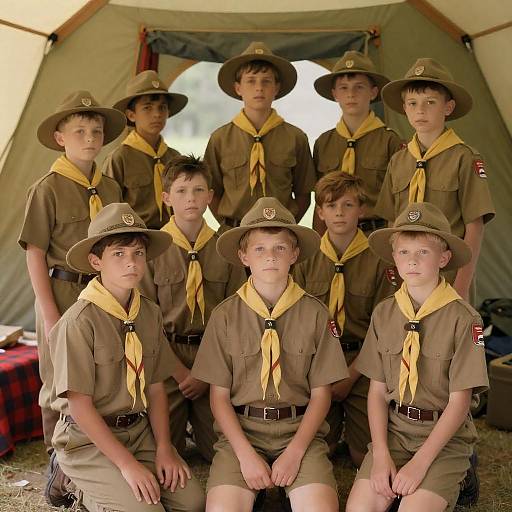 Boy Scouts Group Photo in a Tent