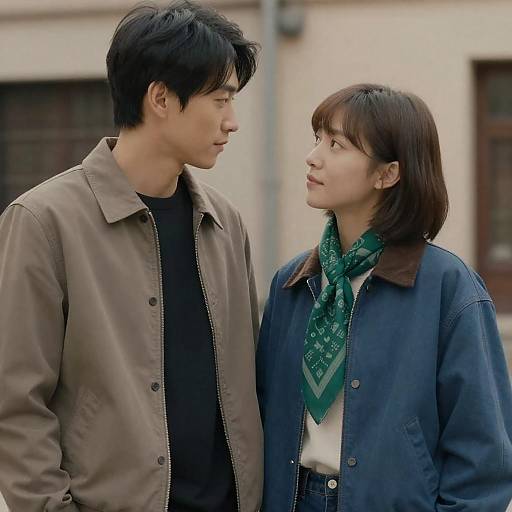 Urban Couple Gazing Upward in Warm Light