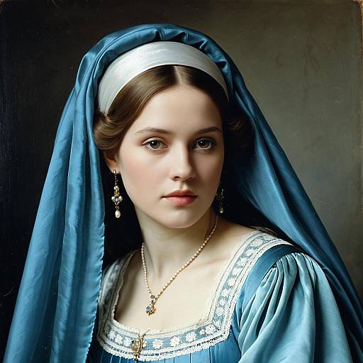 Young Woman in Blue Satin Veil