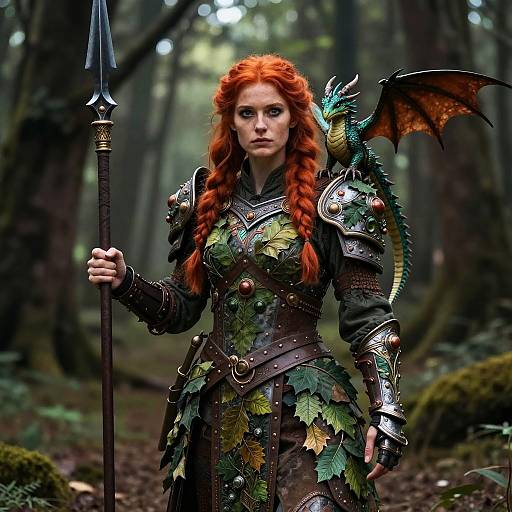 Fierce Red-Haired Warrior in Enchanted Forest