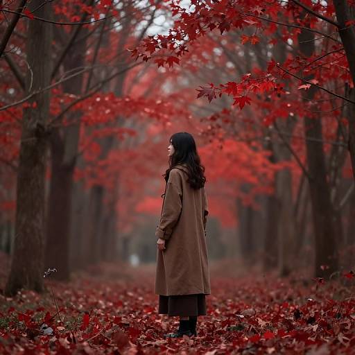 Solitary Figure in Crimson Forest