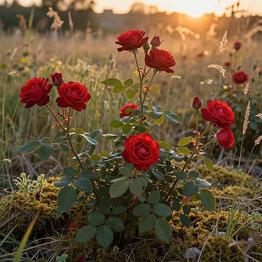 Romantic Red Roses in Golden Sunset