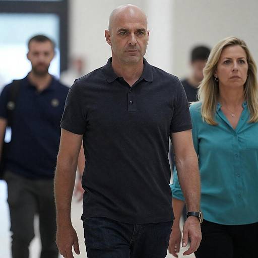 Middle-Aged Man Walking Ahead in Crowd