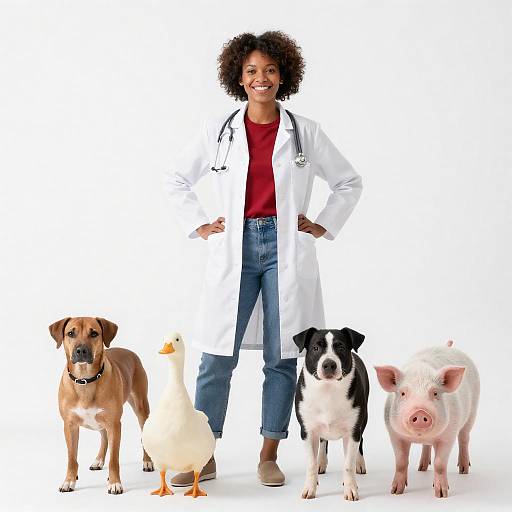 Smiling Woman with Adorable Animals