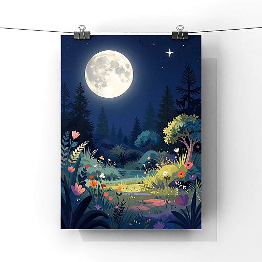 Enchanting Moonlit Garden Vector Art